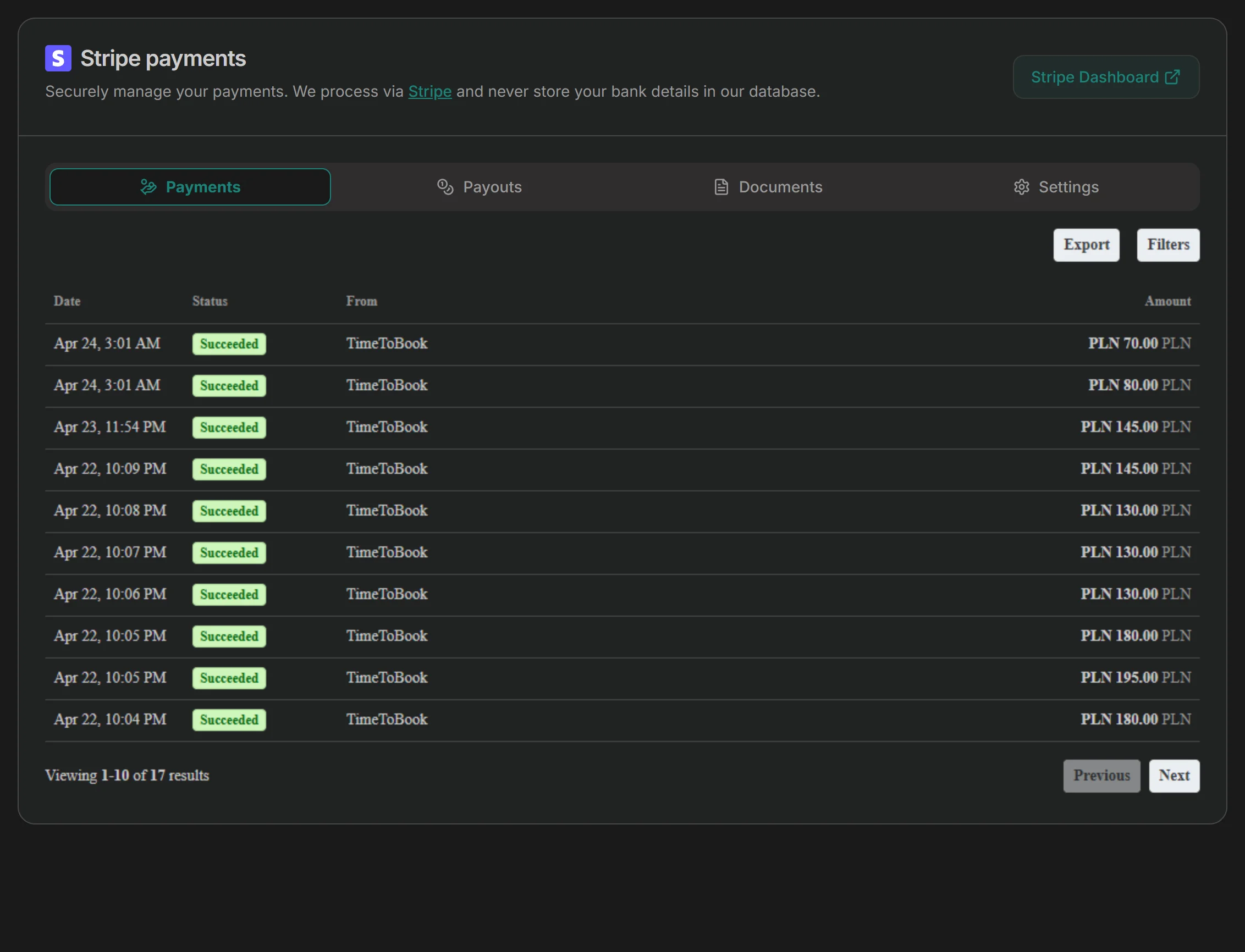 Stripe payments