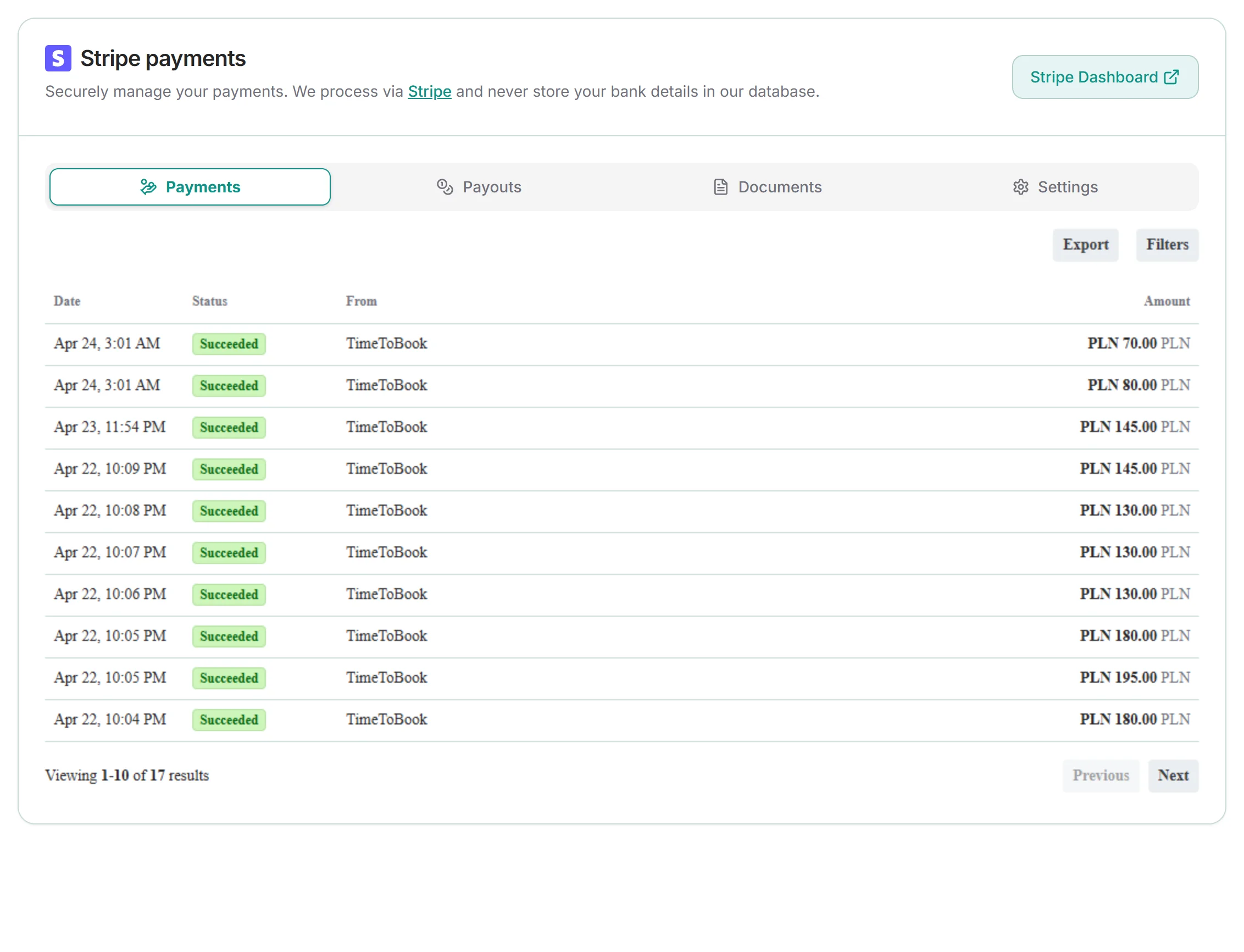 Stripe payments